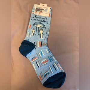 Blue Q Women's Socks - F**k Off, I’m Reading Blue Novelty Profanity Funny Cool
